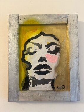 Contemporary Gold & Black Portrait Wall Art with Pink Accent